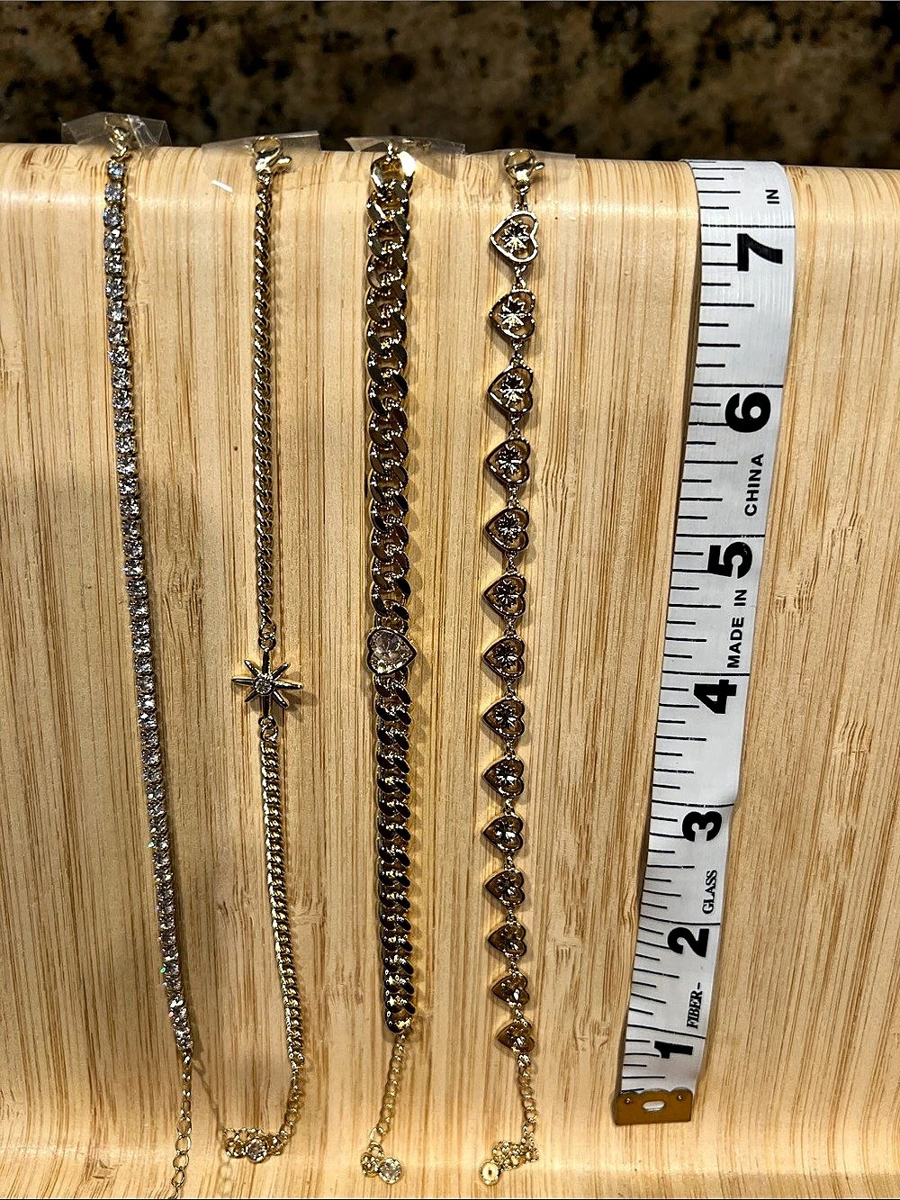 Bracelet Set of 4 in Gold and CZ stones hearts new